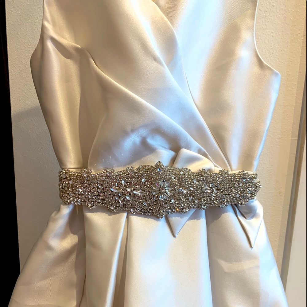 Dessy Brand|Girls size 14 formal Ivory dress|flower girl dress,extra fabric,belt